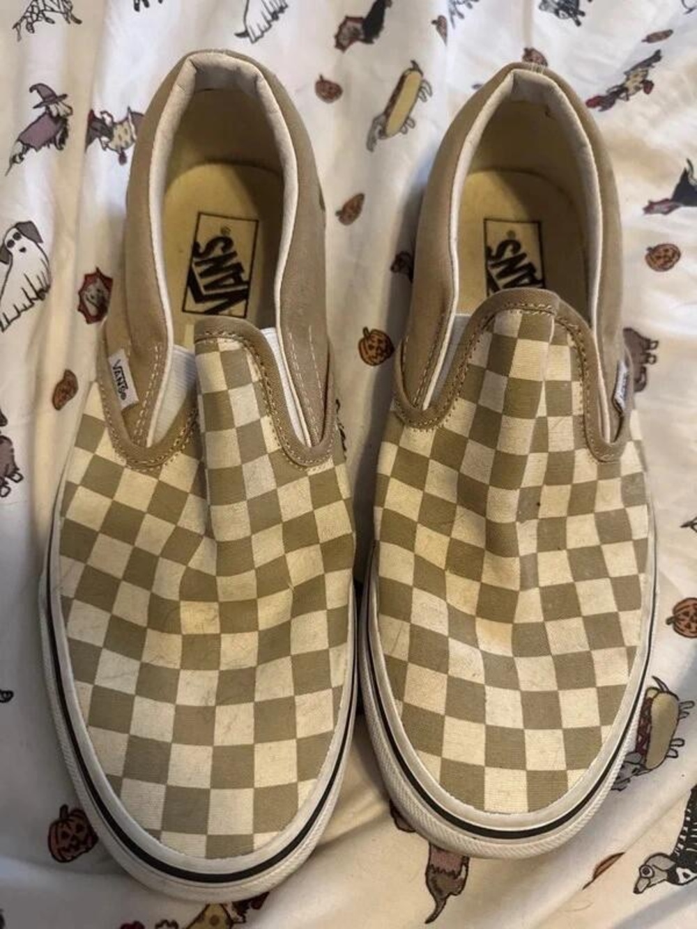 Vans Kids Slip-On Checkerboard Sneakers - Tan and White